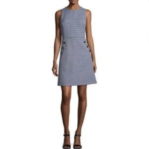 Michael Kors Collection Gingham Sheath Dress in White/Blue, Size 14